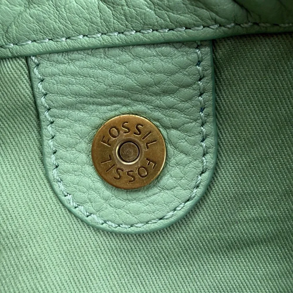 Fossil Erin Foldover Leather Tote Crossbody Bag Teal‎ green